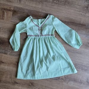 Vintage Green Dress with Pink Floral Piping